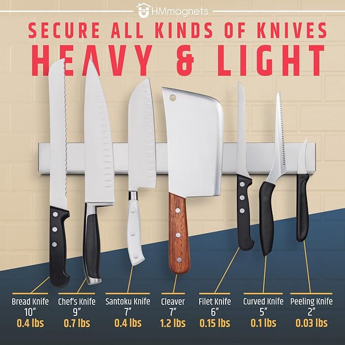HMmagnets Premium 17 Inch Stainless Steel Magnetic Knife Holder For Wall