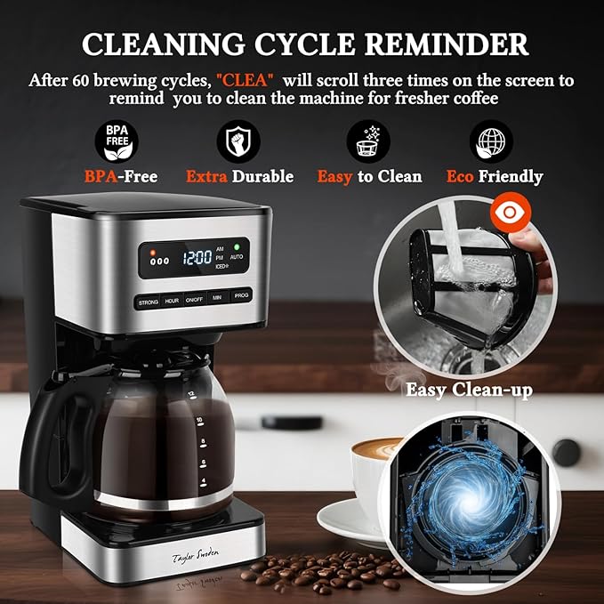 Taylor Swoden Programmable Coffee Maker 12 Cup, Black & Stainless Steel