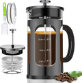 YMMIND French Press Coffee Maker (21oz 600ML 3-4Cup) Coffee Press, with 4 Filters System, Heat Resistant Thickness Borosilicate Glass, Cold Brew Coffee Tea Pot Gifts (Bright Black)