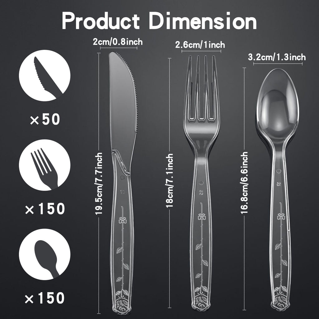 350pc Heavy Duty Plastic Silverware Set: 150 Forks/150 Spoons/50 Knives