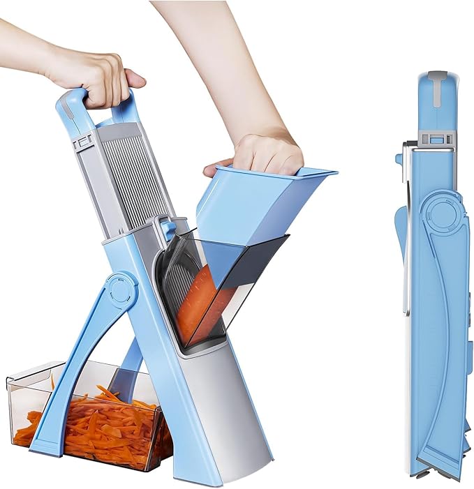 Upgrade Safe Mandoline Slicer for Kitchen, 5-in-1 Vegetable Chopper & Potato Slicer with Thickness Adjuster, French Fry Cutter & Veggie Dicer, Faster Meal Prep, Adjustable Slicer for Kitchen