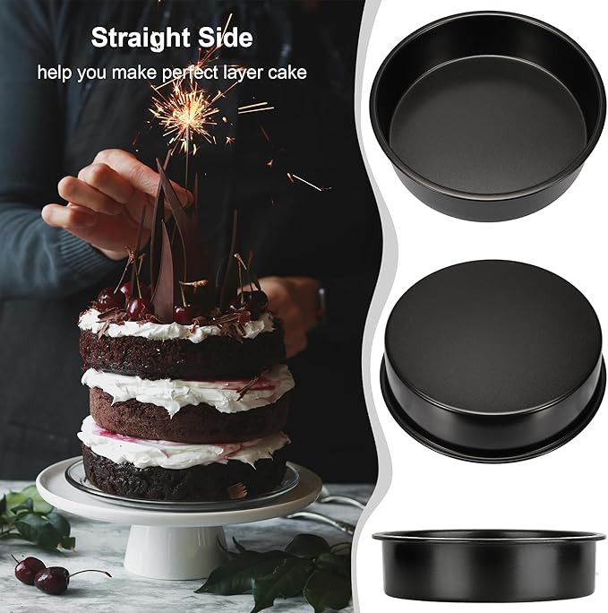 8 Inch Cake Pan, 3PCS Nonstick Baking Pans Set with 100PCS Parchment Paper
