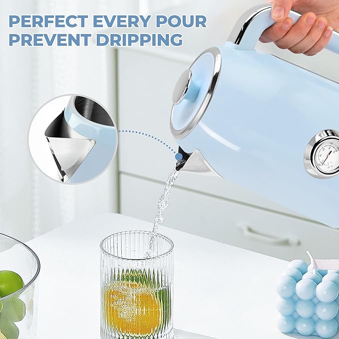 SUSTEAS 57oz Electric Kettle with Thermometer, Hot Water Pot, Blue