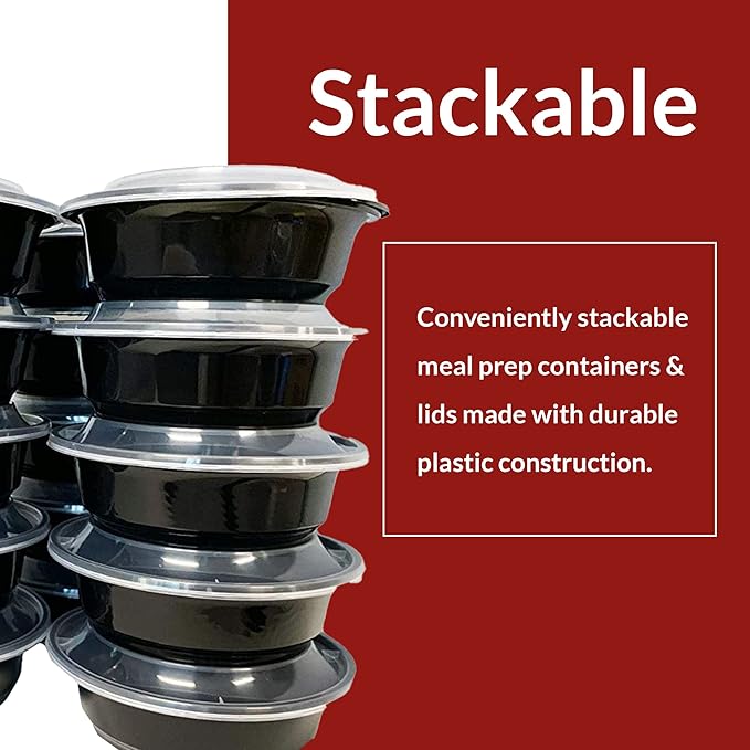 Reli. Meal Prep Container Bowls w/Lids, 32 oz. | 45 Pack | Black