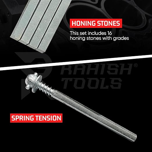 Engine Cylinder Hone Kit with 16 Stones, Adjustable Mandrel 62mm-88mm
