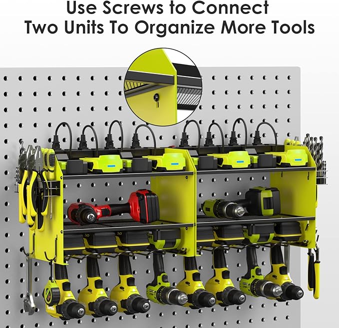 CCCEI Wall Mount Modular Tool Charging Organizer, Green, 2 Pack, 3 Tier.