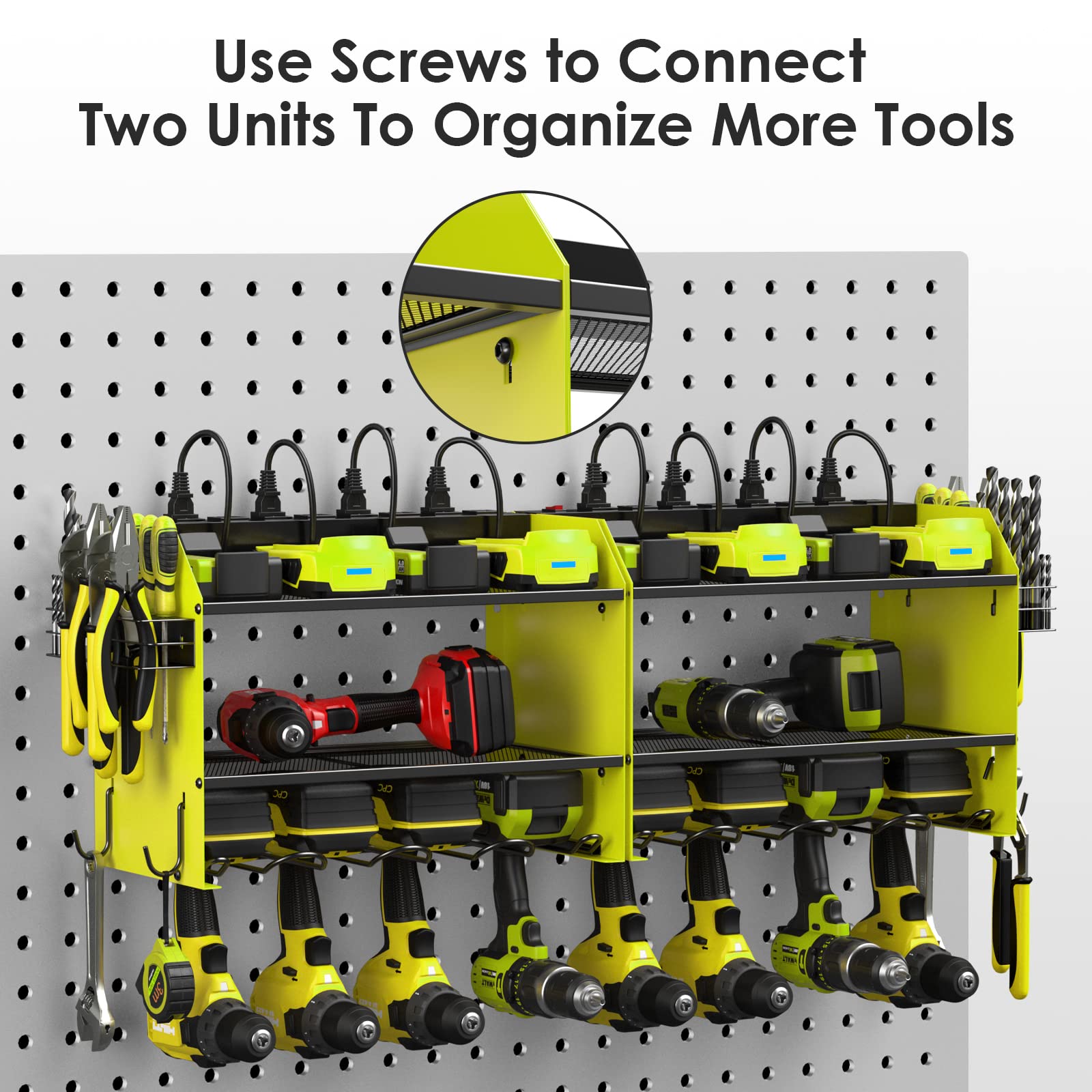 CCCEI Wall Mount Modular Tool Charging Organizer, Green, 2 Pack, 3 Tier.