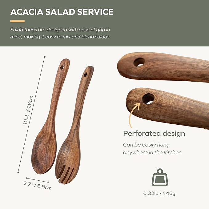 Muso Wood Acacia Salad Servers, 10-inch, Set of 2