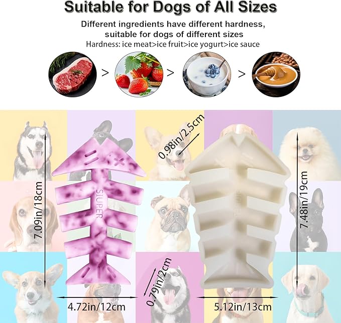 SIUPER 7.5IN Big Fish Bone Dog Cat Treat Mold 1 Pack, DIY Flavors for Puppy. Food Safe Silicone for Oven. Large Ice Cube Mold for Pet Chew, Cooling. Pets Birthday Cake Baking. Fun Gift for Dog Lover