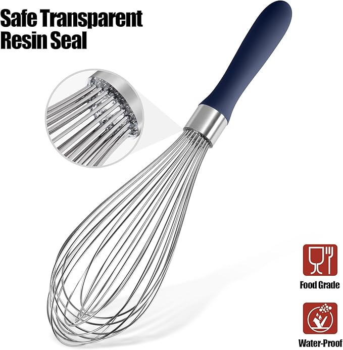 Doosu 18/8 Stainless Steel Balloon Whisk for Cooking (12 Wires, Navy Blue)