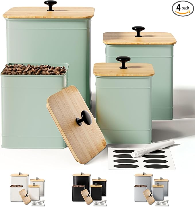 Kitchen Canisters for Countertop Set of 4 w/ Chalkboard Labels & Marker Pen