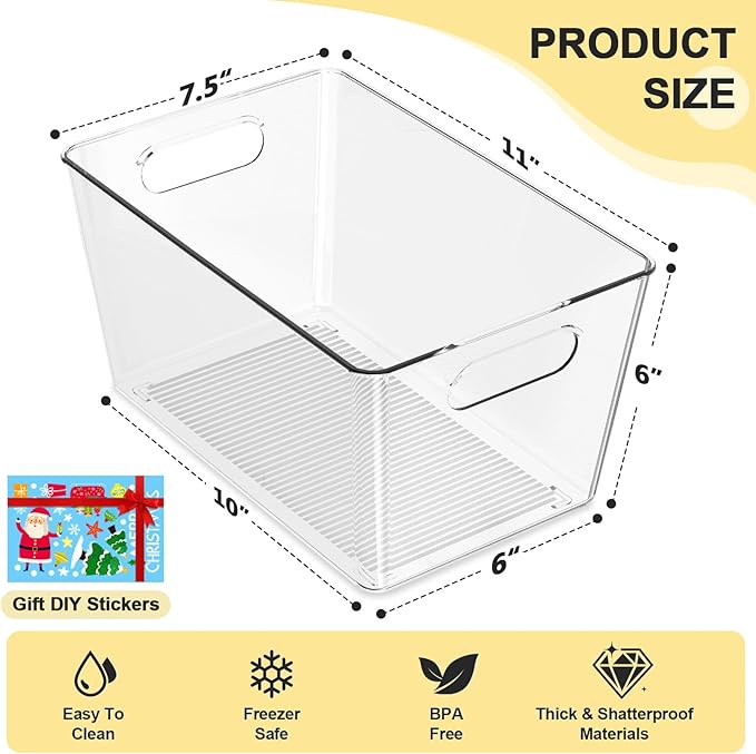 Joymeezo 8 Pack Large Clear Plastic Storage Bins, Kitchen &Pantry Organizer