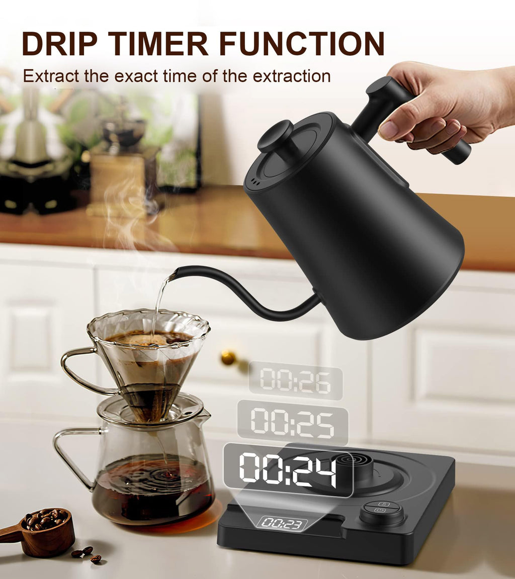 CHEFESS Gooseneck Electric Kettle with ±1°F Temperature Control - 1.0L Pour Over Coffee Kettle & Tea Maker, 1200W Fast Heating, 24H Keep Warm, Built-in Brew Timer, 100% Stainless Steel Interior
