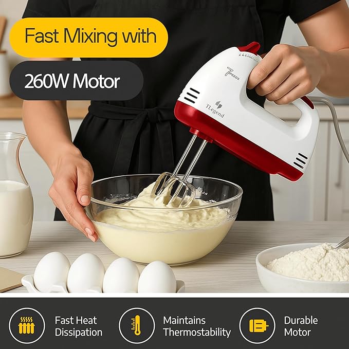 TechnoLegend Hand Mixer Electric Handheld – 7 Speed Ultra Power Electric Mixer Handheld (White)