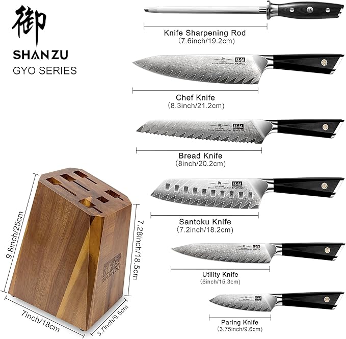 SHAN ZU 7-Piece Damascus Knife Set