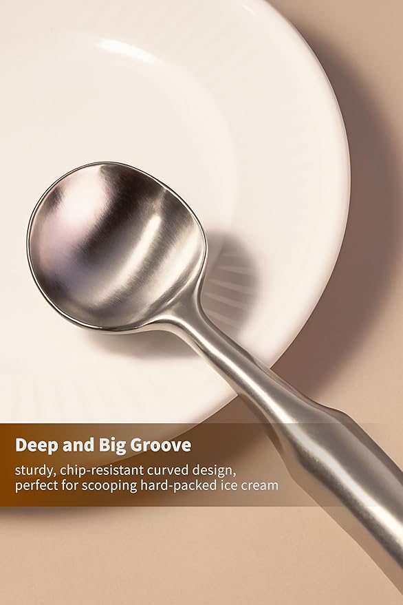 Stainless Steel Ice Cream Scoop - Ergonomic Handle small Ice Cream Scooper Heavy Duty Ice Cream Scoops Best Rated - One-Piece Dishwasher Safe Icecream Scoop Stainless Steel