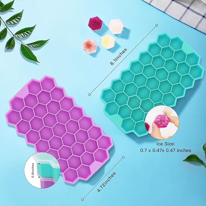 Azyh Ice Cube Trays for Freezer, 2 Pack Ice Cube Tray with Lid, Silicone Ice Cube Mold with Lid-37 Grid,Easy-Release Reusable 74 PCS Small Ice Cubes for Iced Coffee Cocktail Whisky Chocolate Soup Food