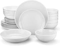 MALACASA 24-Piece Porcelain Dinnerware Set, White Round Dish Set for 6