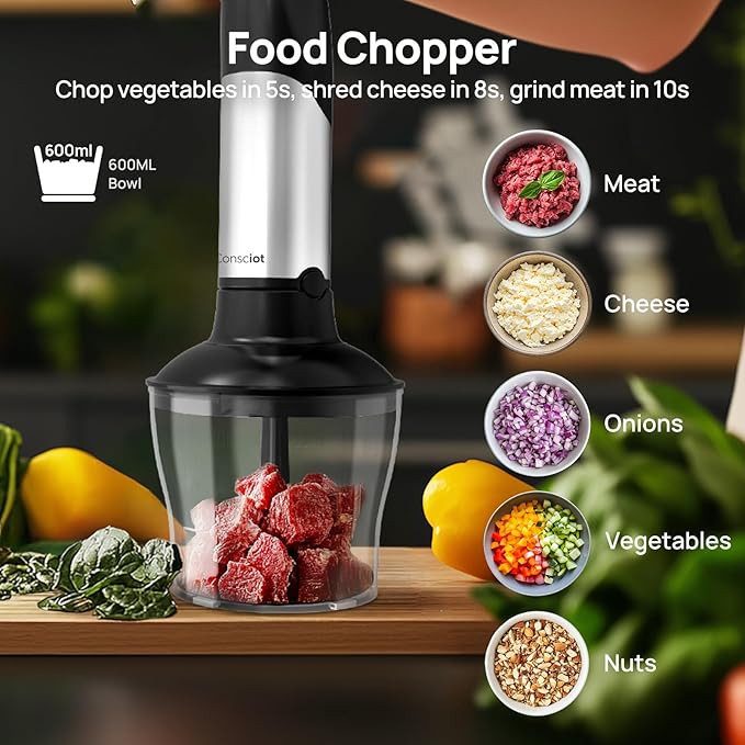 Consciot 7-in-1 Immersion Blender Handheld Max 1100W, Trigger Speed Control