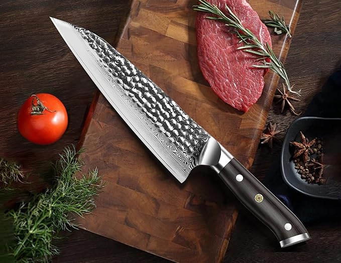 BRODARK Japanese Chef Knife, 8 inch Damascus Chef Knife, Ebony Wood Handle