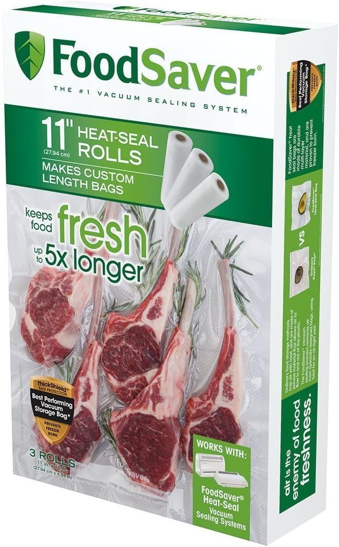FoodSaver Custom Fit Vacuum Sealer Rolls, Airtight Food Storage and Sous Vide Rolls, BPA-Free, 11 x 16' (Pack of 3)