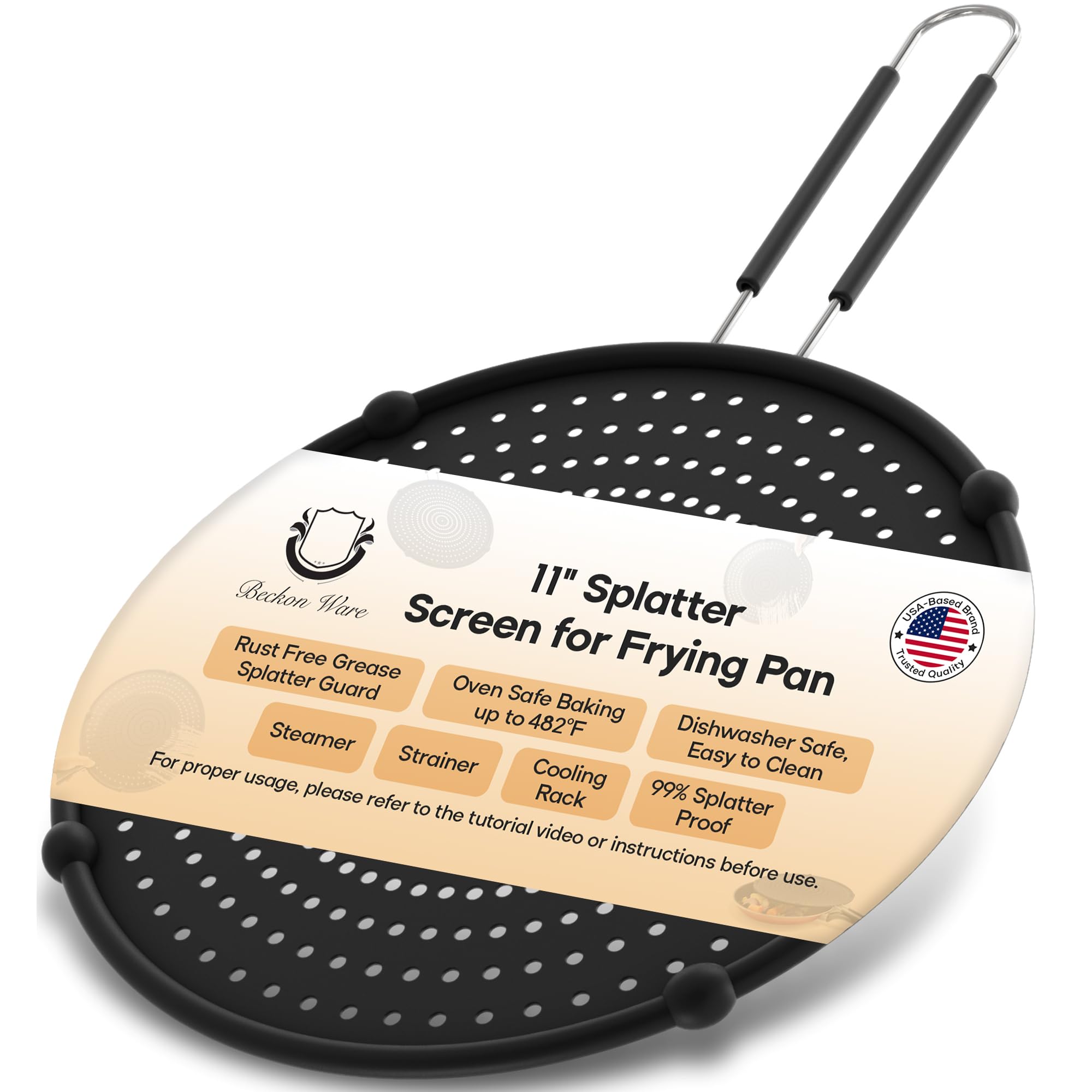 Splatter Screen for Frying Pan -11-Inch Silicone Grease Splatter Guard for 9"-11" Pans- |USA Brand|