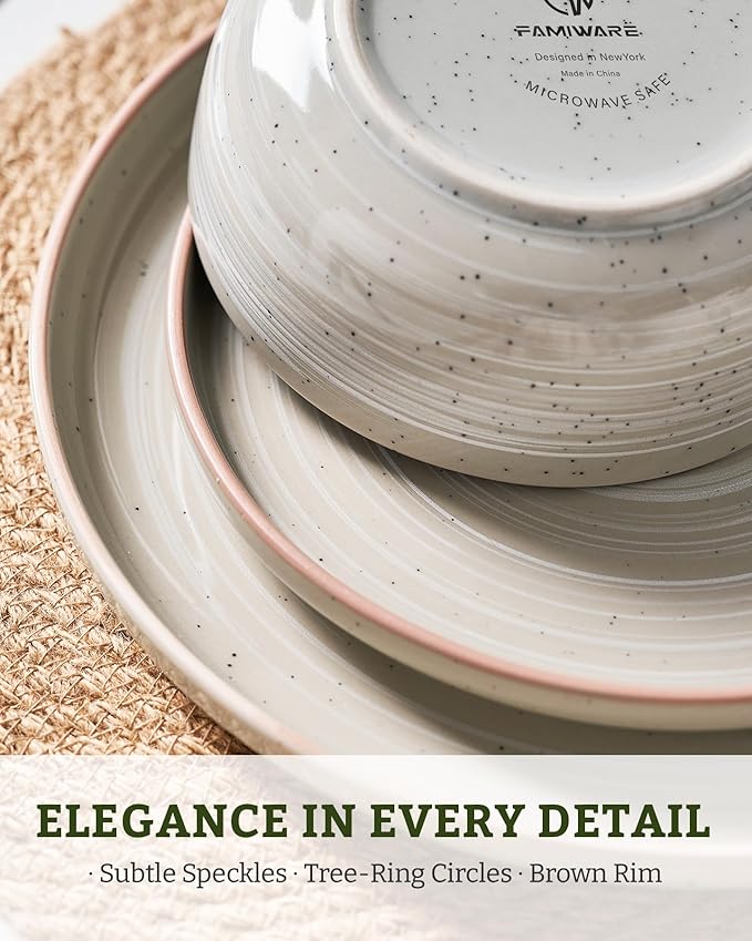 Famiware Meteor 12-Piece Stoneware Dinnerware Set, Matcha Green