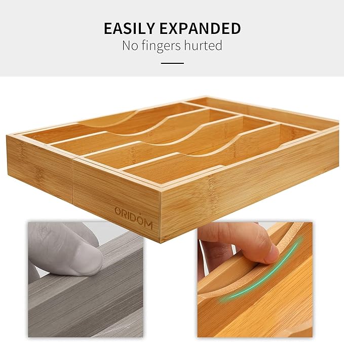 oridom 2-Piece Bamboo Silverware Organizer, Expandable Kitchen Drawer Organizer for Cutlery and Utensils, Multifunction Adjustable Bamboo Wood Cutlery Tray in Drawer for Flatware, (Natural)