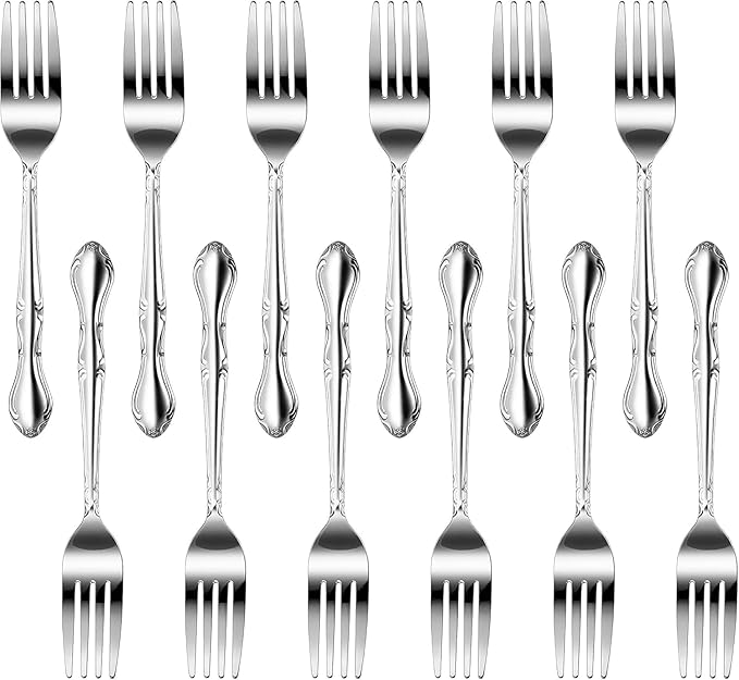 New Star Foodservice Rose Pattern 18/0 Stainless Steel Dinner Fork, 7.2-Inch, Set of 12, Commercial Grade