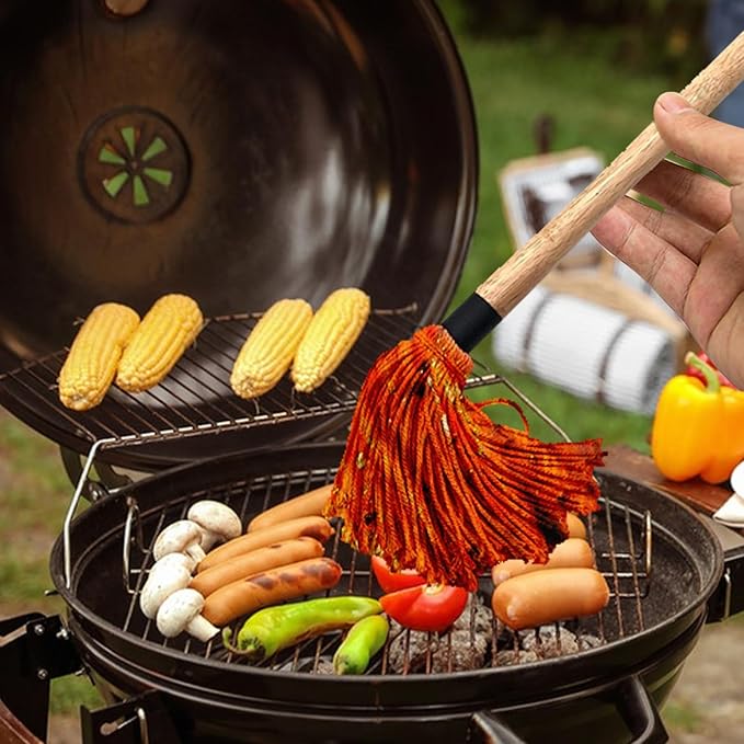 GEEKHOM BBQ Mop Brushes Wooden Handle: 18+14 Inch Long with 6 Cotton Replacement Heads for Basting Sauce Grilling & Smoking