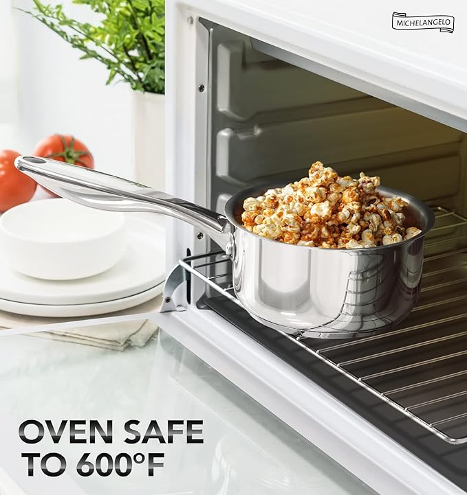 MICHELANGELO Stainless Steel Saucepan Set 1Qt & 2Qt, 18/10 Stainless Steel Pot Set, Induction Saucepan with Glass Lid, Dishwasher & Oven Safe (No Coating & Non-toxic)