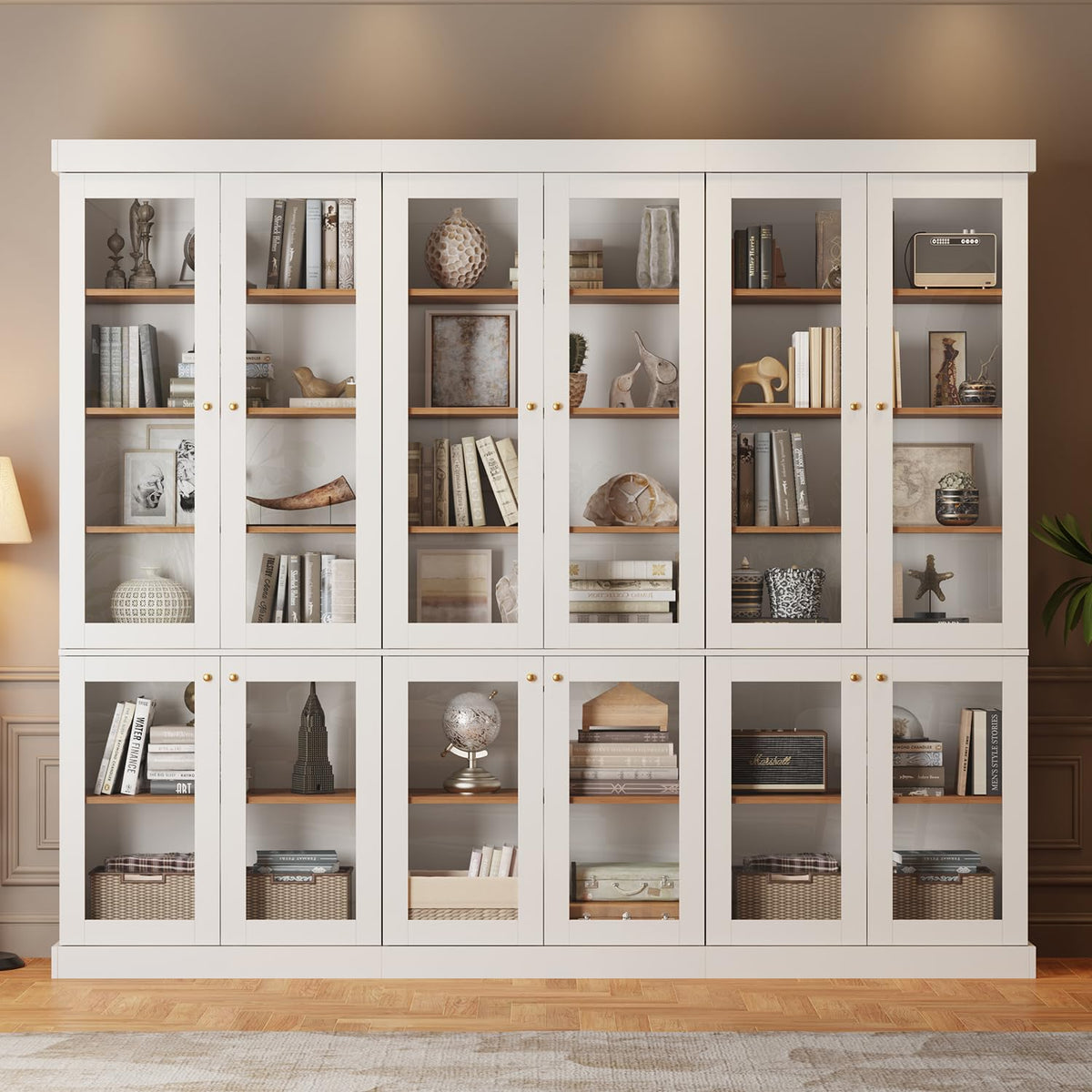 ivaniti 70.8" Tall Farmhouse Kitchen Pantry Cabinet, Modular Storage Cabinet with 6-Tier Adjustable Shelves, White, Wooden Hutch for Living Room, Kitchen, Set of 4
