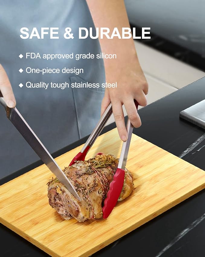 Bnlcd Good Grip Cooking Tongs with Silicone Tips, Set of 3-7" 9" and 12"