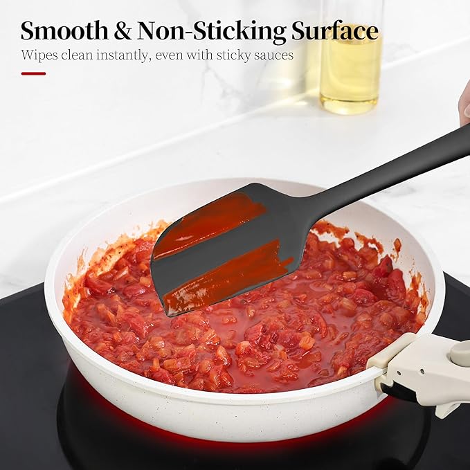 Lilybeam 600ºF Heat Resistant Silicone Spatula Spoonula Set of 3, Black