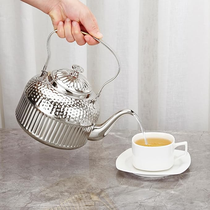 SANQIAHOME Antique 1.8L (60 Oz) Stainless Steel Teapot with Infuser Silver