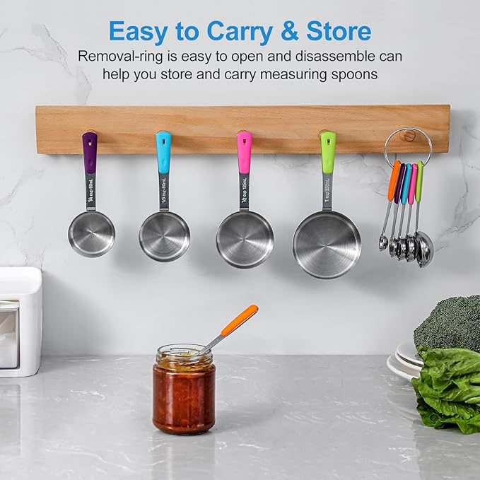 Bopei 13-Piece Measuring Cups and Spoons Set Stainless Steel for Cooking & Baking (8 Cups +5 Spoons, Colorful）