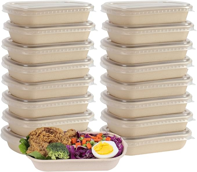 JAYEEY 17 oz Disposable bowls with lids Bagasse meal prep container 50 Pack