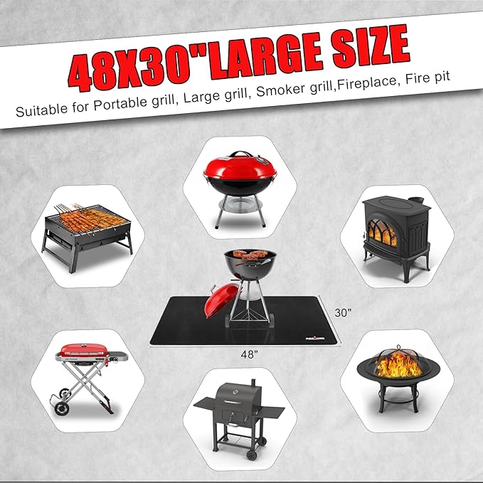 Upgrade 48 x 30 Inch Under Grill Mats for Outdoor Grill, 2mm Thick