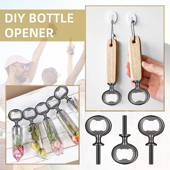 Yugada Metal Bottle Opener Kit, 20 Pcs Blank Stainless Steel Inserts, DIY Beer Opener Hardware DIY Craft Handmade Wood Turning Kits, Flat Black Inserts