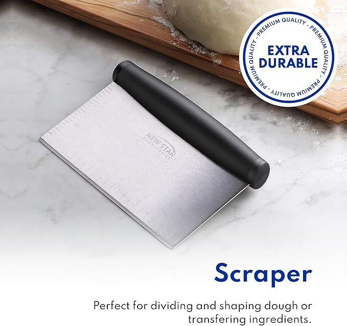 New Star Foodservice Stainless Steel BBQ/Griddle Tool Set, 6-Piece Set Includes Spatulas, Dough Scraper with Measurements, & Squeeze Bottle Set