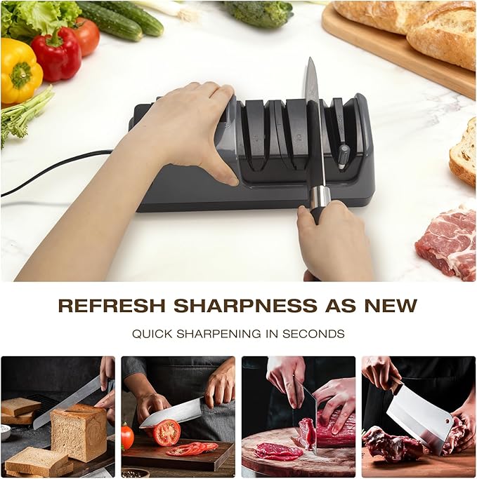 Ceelpeopar Electric Knife Sharpener for Kitchen, 3-Stage, LCD Screen