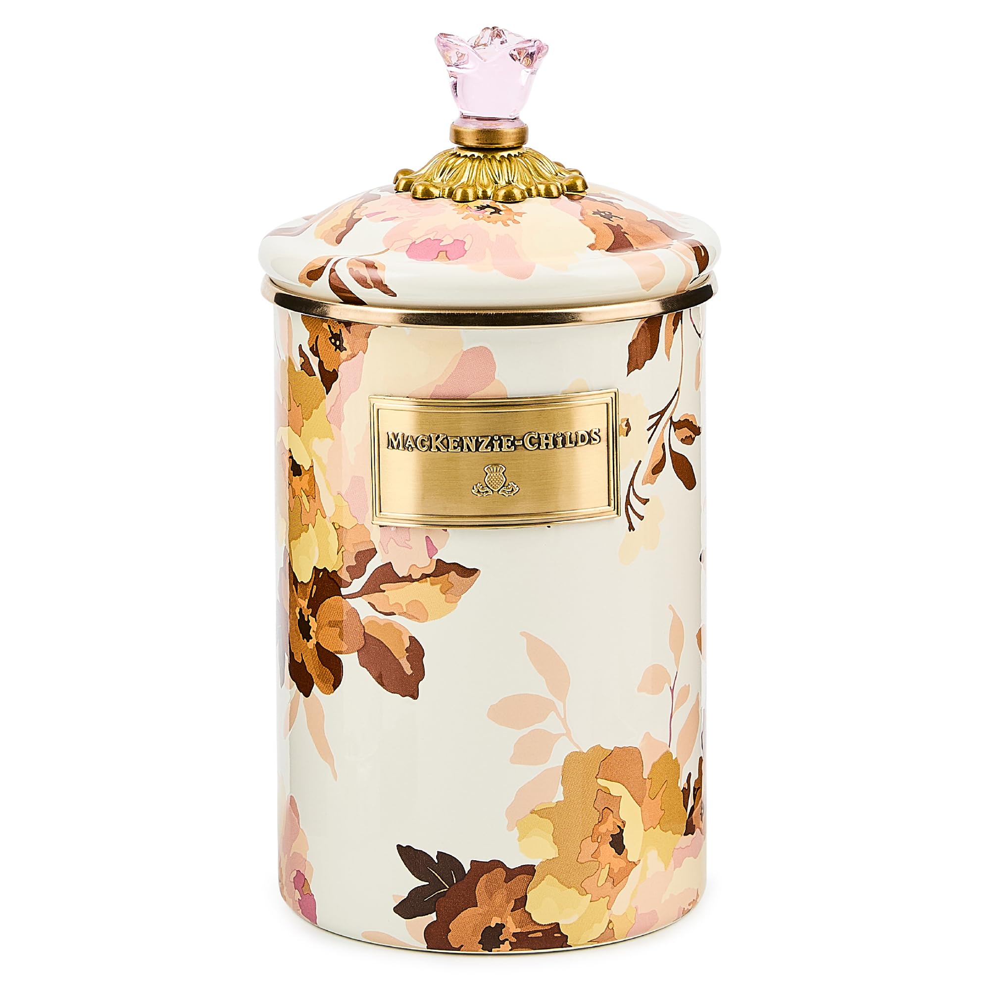 MACKENZIE-CHILDS Enamel Canister, Large, Wild Rose White