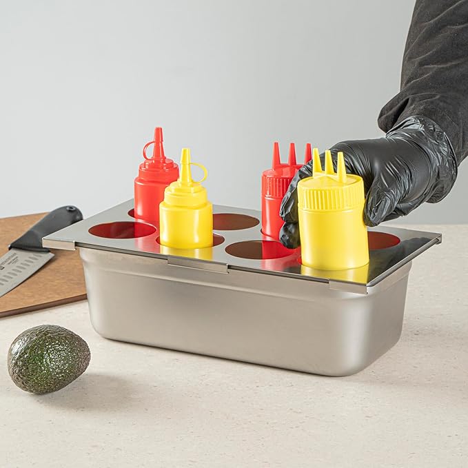 Restaurantware Squeeze Bottle Organizer - 1 Count - 12.795 x 7.087 x 0.394 Inches Stainless Steel Condiment Holder - Pan-Compatible Bottle Holder - Silver