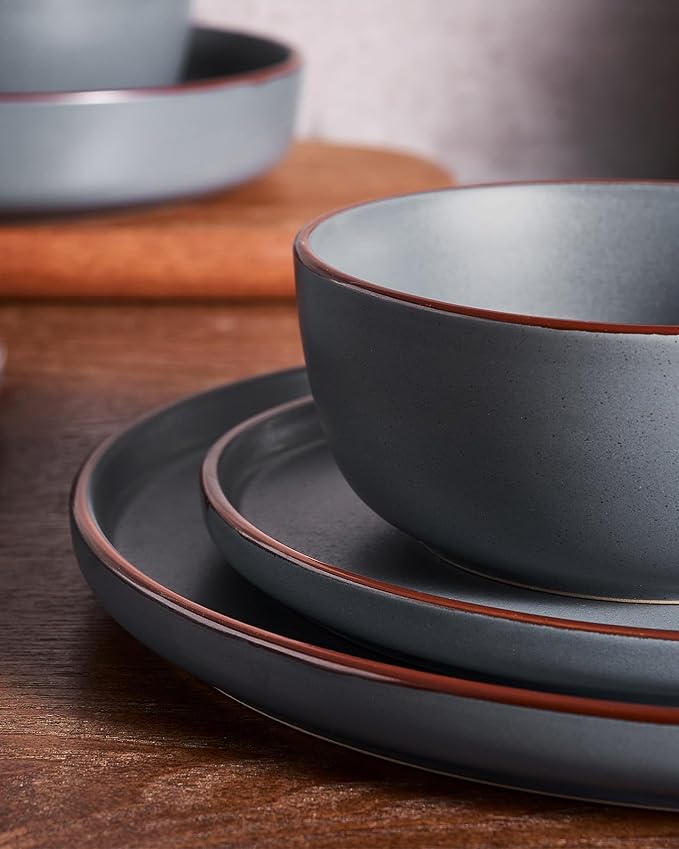 Famiware Mercury 18-Piece Stoneware Dinnerware Set, Charcoal