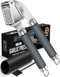 ORBLUE Garlic Press and Peeler Set, Stainless Steel - Professional Grade Mincer, Crusher - Dishwasher Safe & Rust-proof, Gray