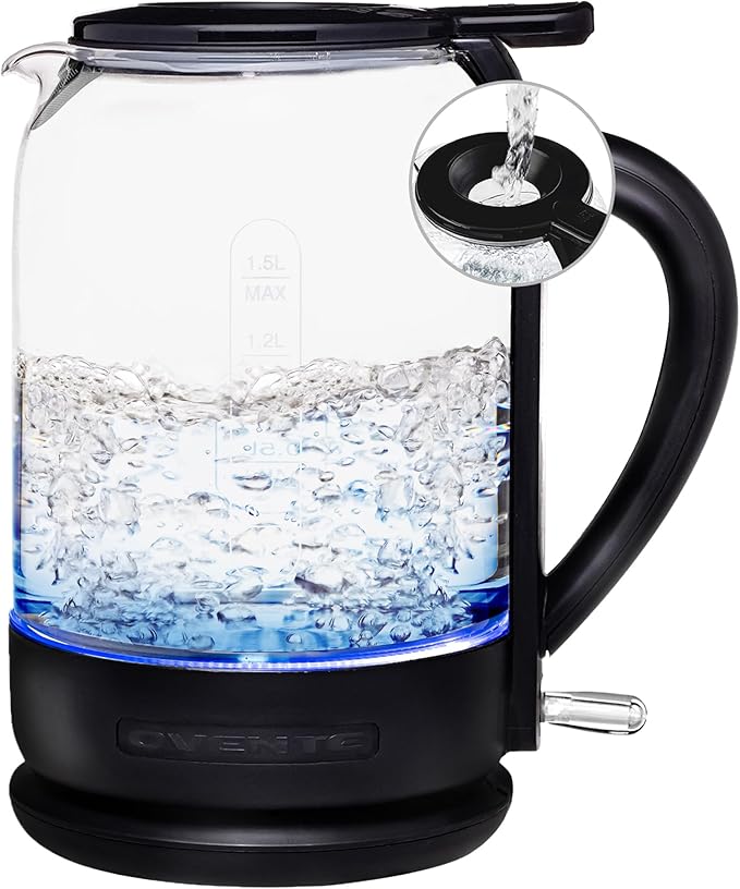 OVENTE 1.5L Glass Electric Kettle Water Boiler, Black KG516B