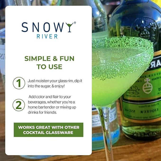 Snowy River Natural Cocktail Sugar Rimmer - Kosher Certified Naturally Colored Beverage Rimming Sugar for Cocktails, Margaritas, Drinks (Holly Green, 4 Ounce)