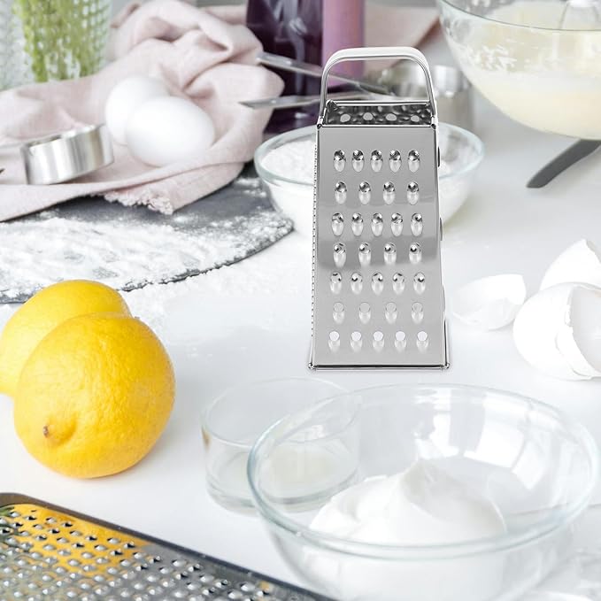 MAGICLULU 8-Inch Box Cheese Grater with Handle - Heavy Duty Stainless Steel 4-Sided Vegetable Slicer, Shredder & Zester, Potato & Citrus - Multipurpose Manual Kitchen Food Tool