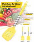 Pack of 2 Silicone Solid Turner, Non Stick Slotted Kitchen Spatulas, High Heat Resistant BPA Free Cooking Utensils, Ideal Cookware for Fish, Eggs, Pancakes(Stainless Steel Khaki)