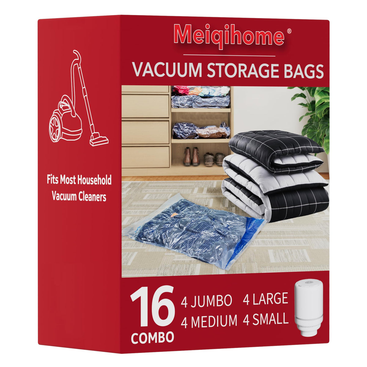 Vacuum Seal Bags for Clothing Travel & Home Storage, travel vacuum bags with pump, Store Blankets, Comforters, Pillows, Seasonal Clothes Compactly,16 Pack With Electric Pump